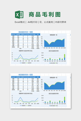 简洁清新商品销售毛利一览图模版