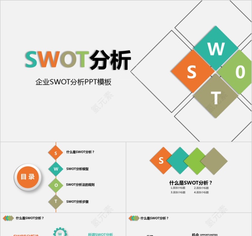 彩色SWOT分析报告PPT模板第1张