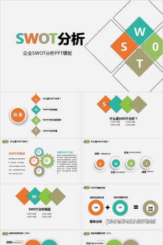 彩色SWOT分析报告PPT模板