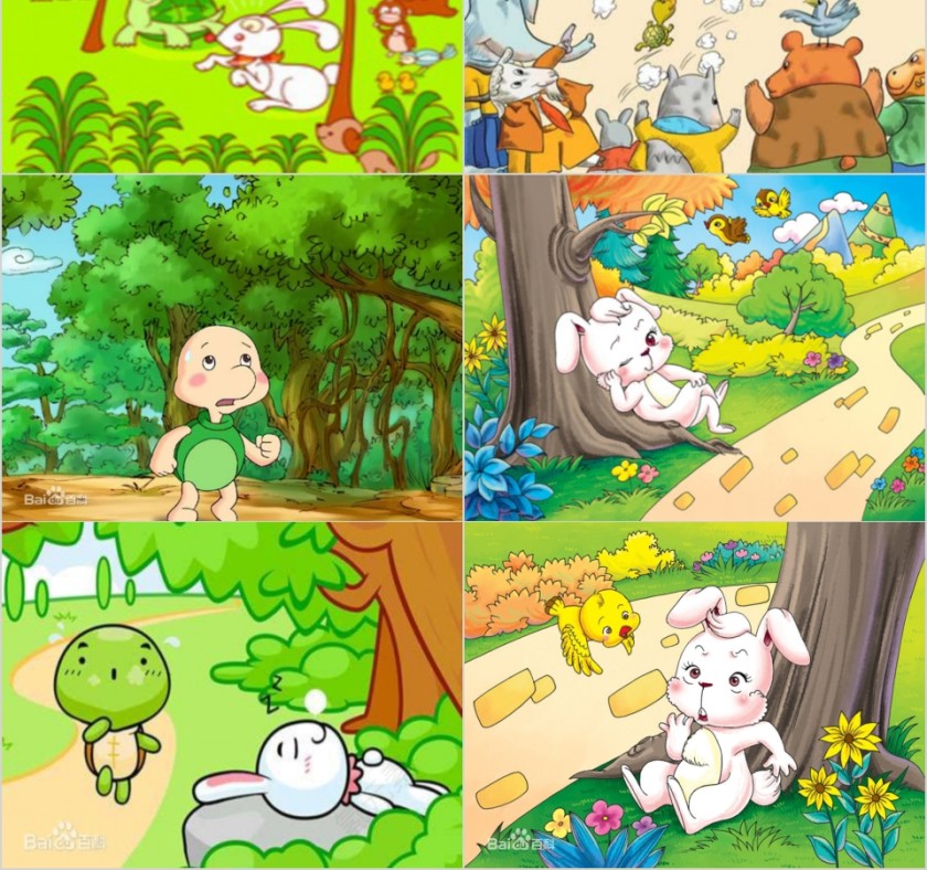 卡通幼儿园故事龟兔赛跑ppt模板 第2张