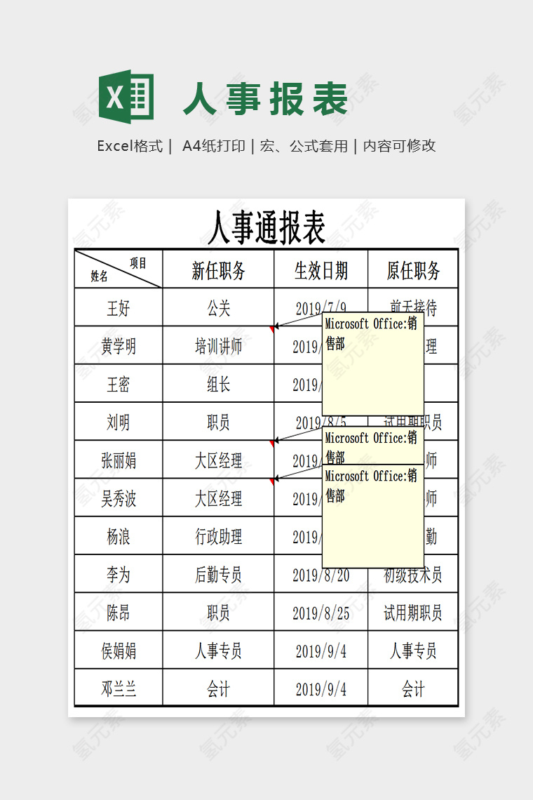 简单大方人事通报表Excel