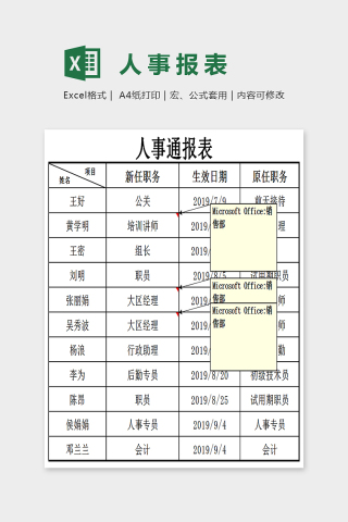 简单大方人事通报表Excel