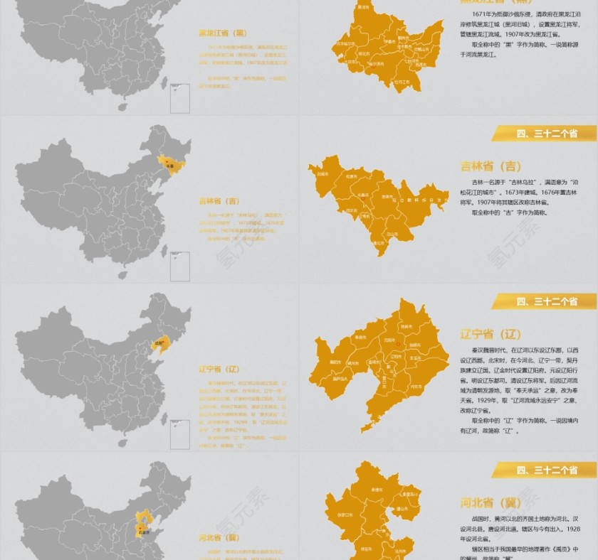 黄色简约中华人民共和国地图ppt第5张