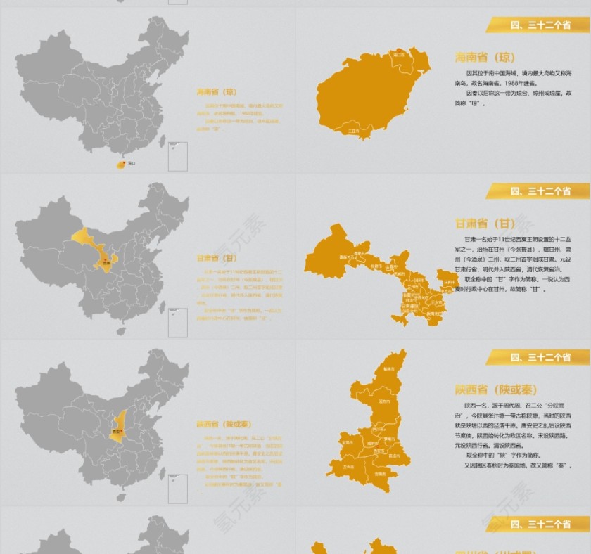 黄色简约中华人民共和国地图ppt第10张