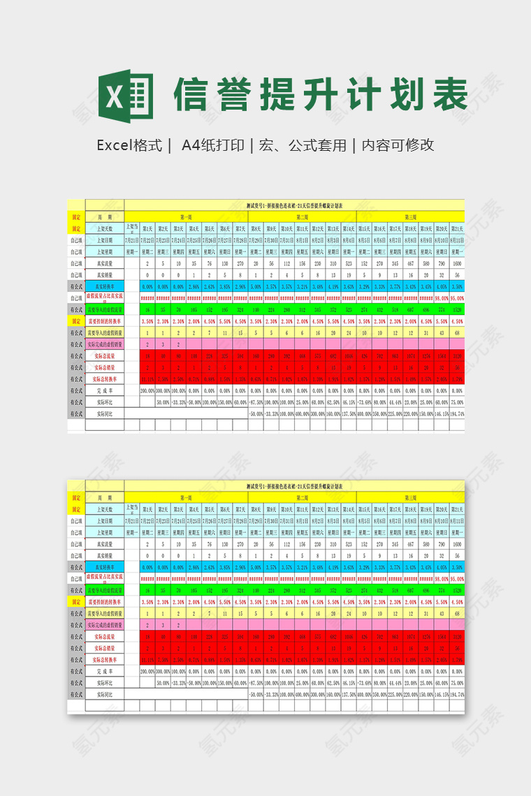 店铺螺旋计划表信誉提升记录表excel模板