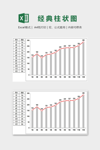 数据可视化工具灰红经典柱形图excel模板