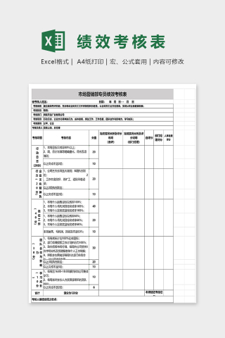 专业员工绩效考核表excel模板
