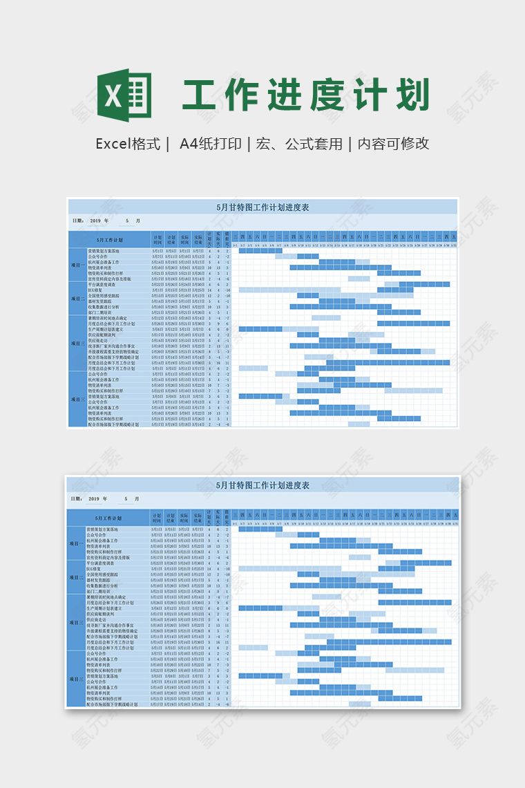 公司五月甘特图工作计划进度表excel模板