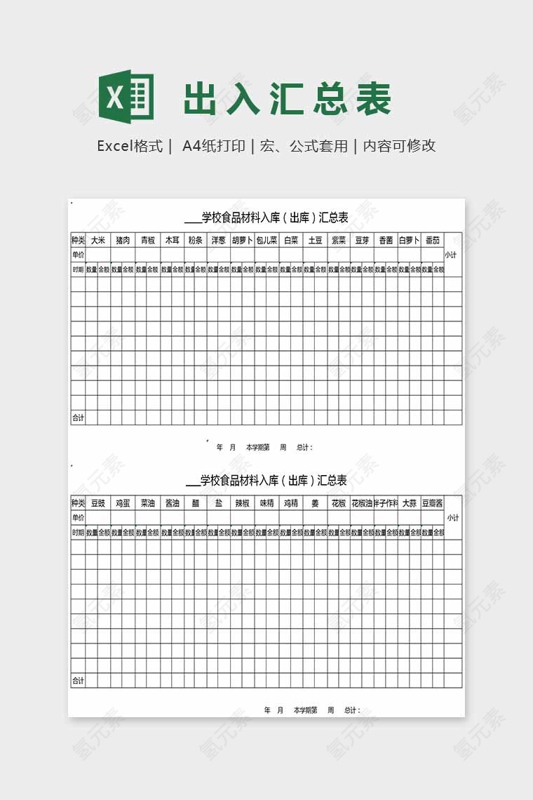 精美大方精美出入汇总表Excel