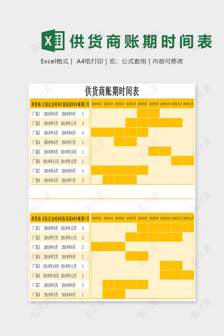 仓库店铺供货商账期时间表excel模板