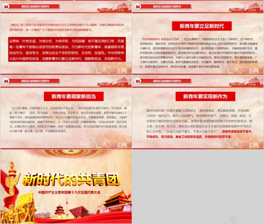 简约新时代的共青团十八次代表大会PPT模板  第4张