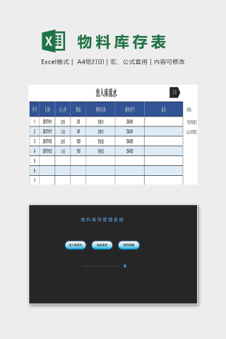 精美物料库存管理系统模版