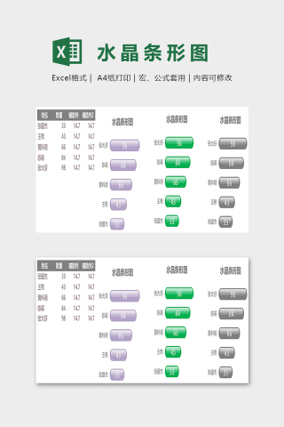 数据可视化工具员工销量分析水晶条形图excel模板