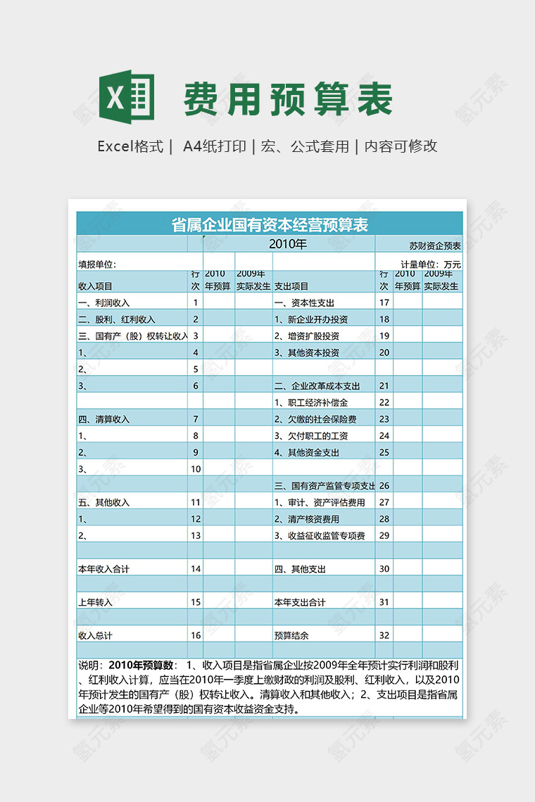 省属企业国有资本经营预算表excel模板