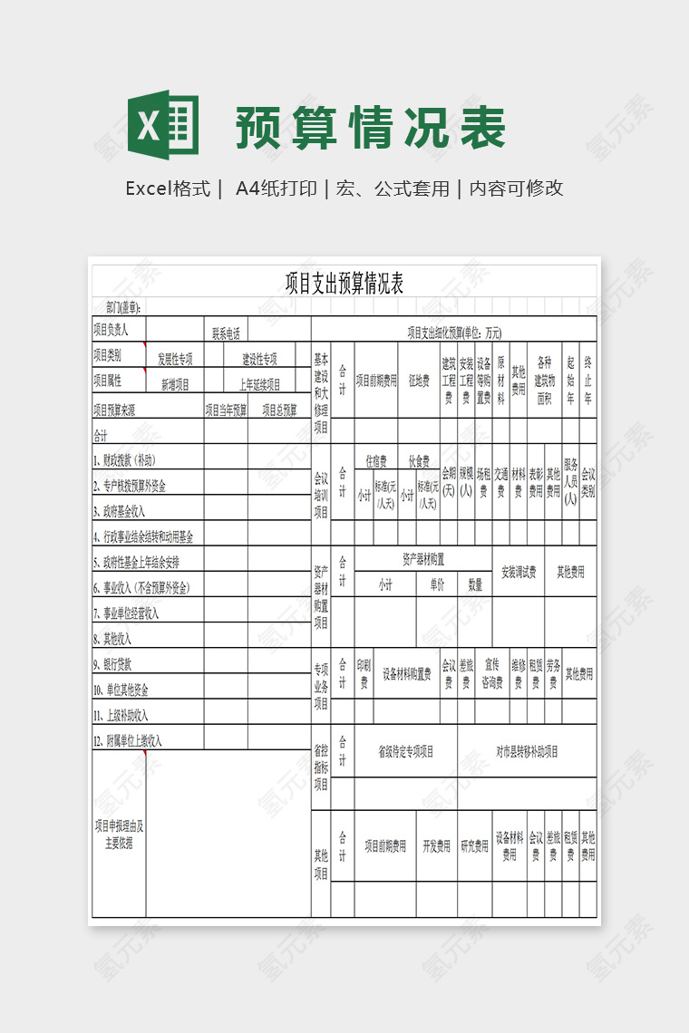 通用简单预算情况表Excel