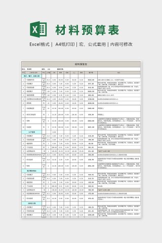清晰明了材料预算表Excel