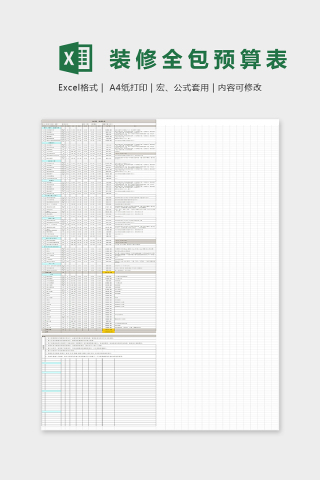 2019年度最新100平米装修全包预算表Excel表格模板