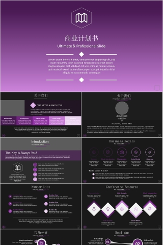 高端黑与梦幻紫商业计划书PPT模板