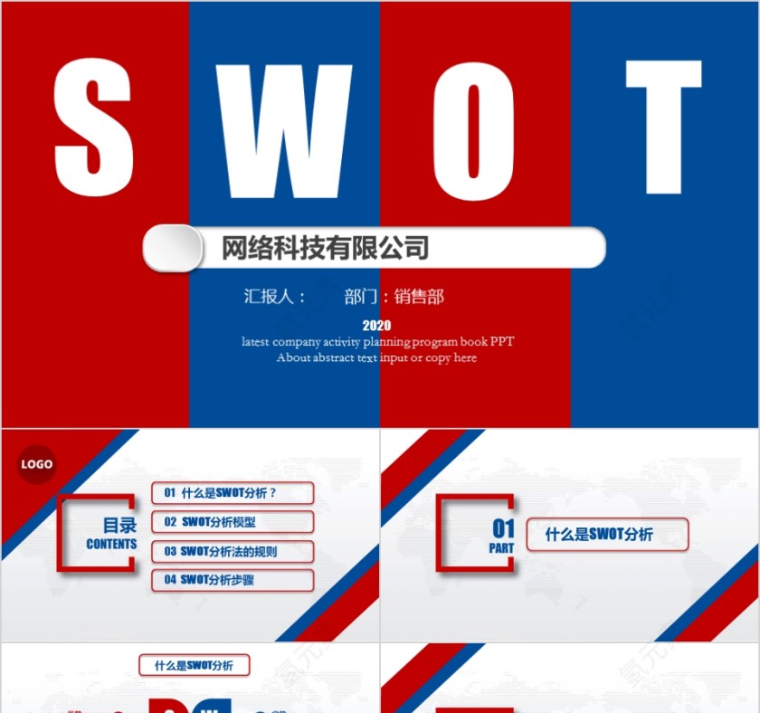 实用企业个人商业会议演讲SWOT分析案例优劣势商务报告PPT模板第1张