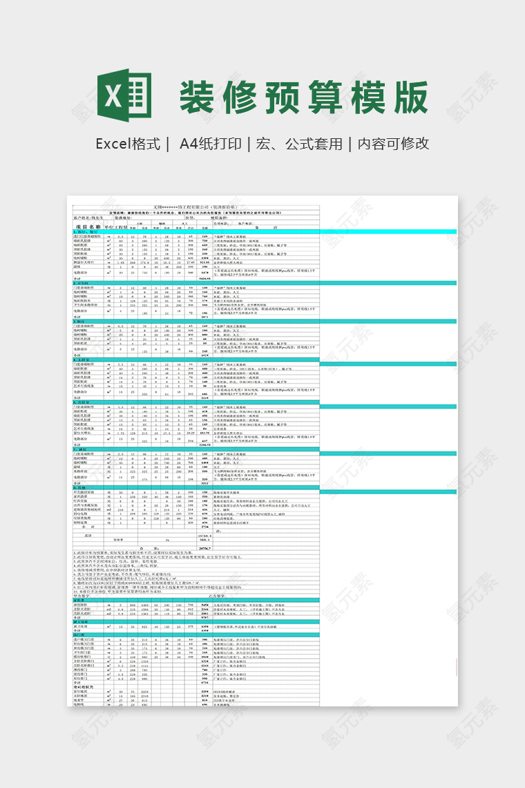 第十四套家装预算模版