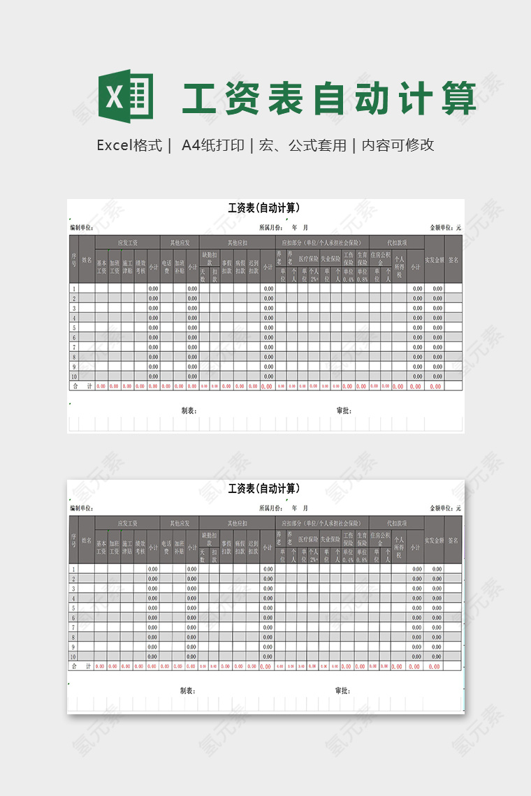 工资表自动计算模板