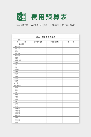 公司商店营业费用预算表excel模板