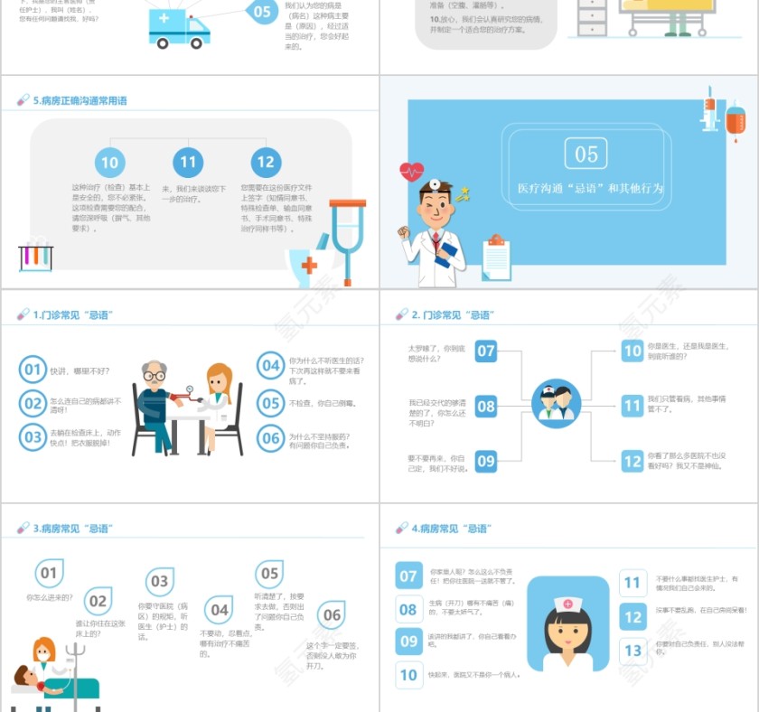 蓝色简约卡通医患关系沟通ppt第6张