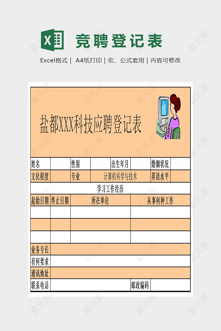 精美大气数据应聘登记表Excel