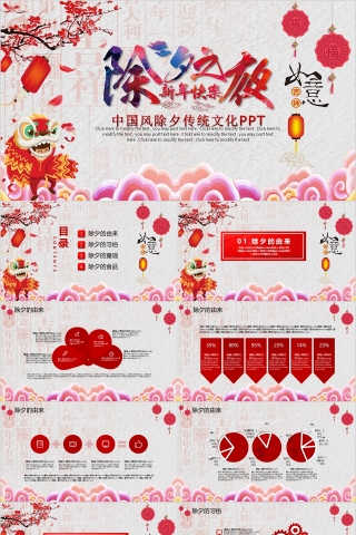 红色中国风春节传统文化习俗ppt