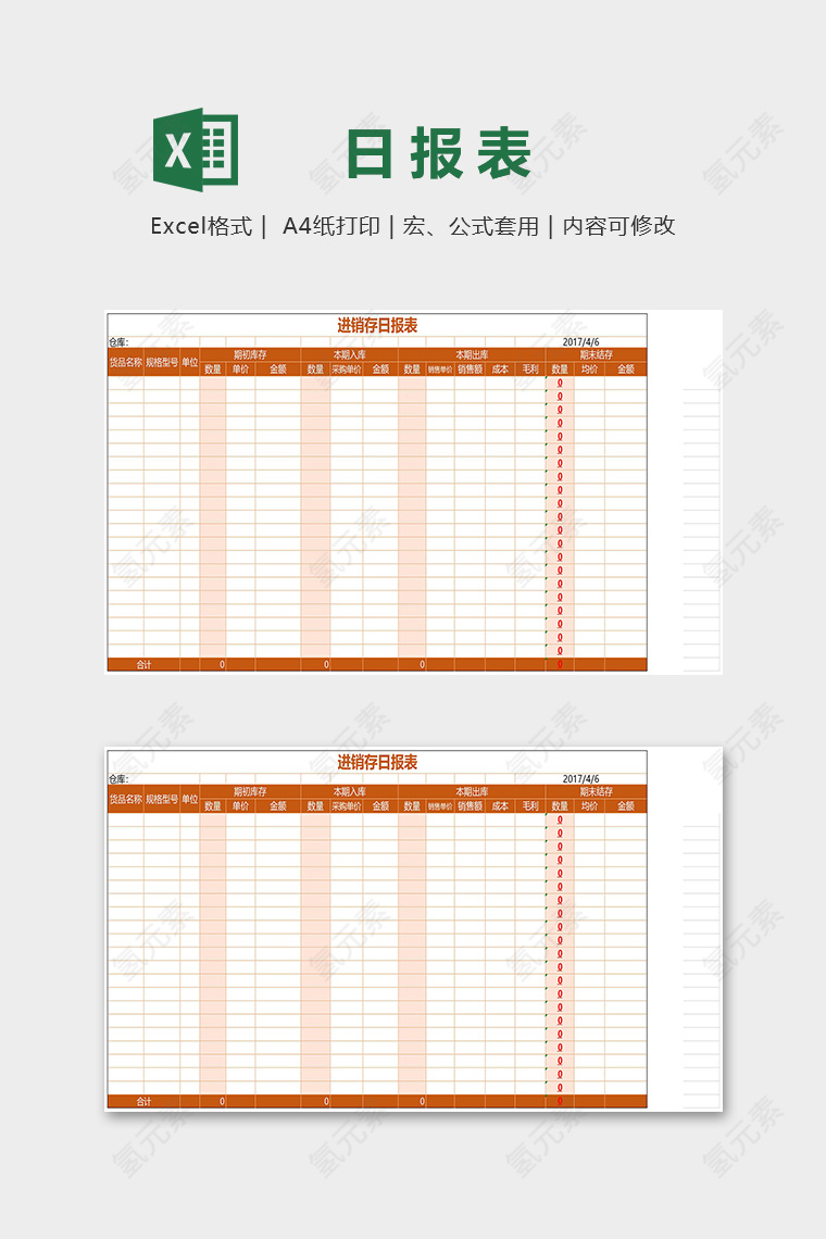 专业仓库进销存日报表excel模板