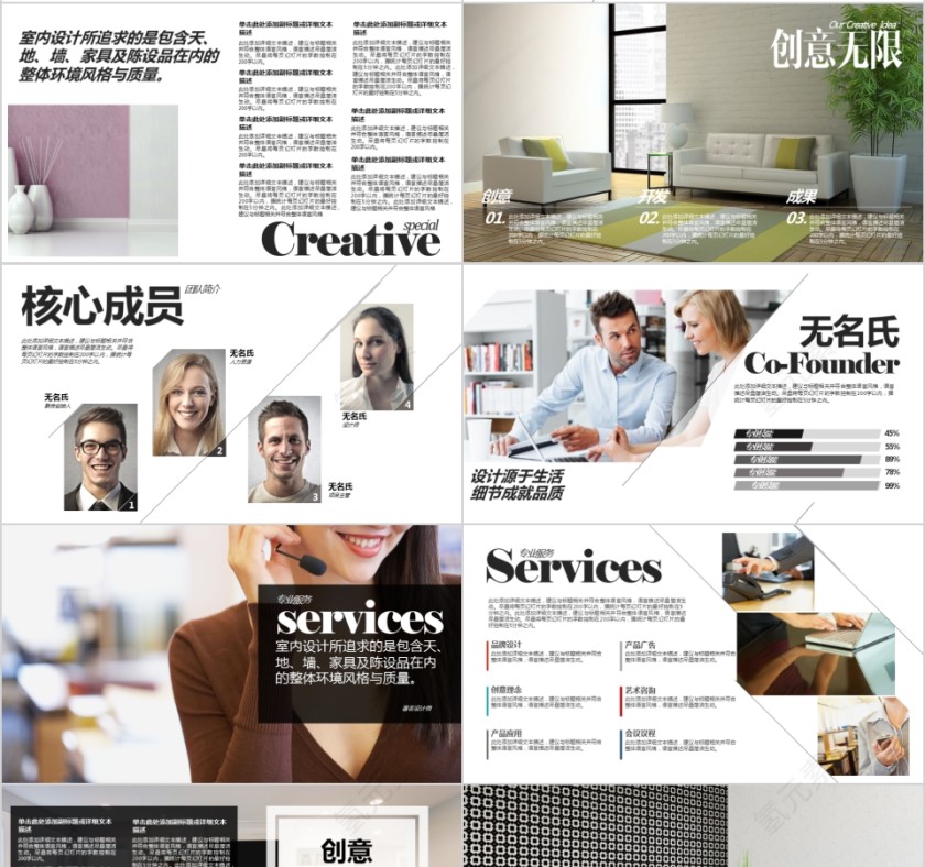 室内设计软装装修装潢家居方案PPT模板动态简约北欧风格案例展示第4张