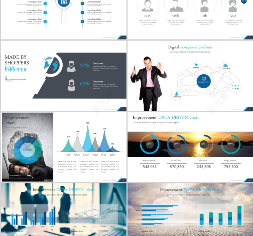 欧美经典商务时尚工作总结PPT模板  第9张