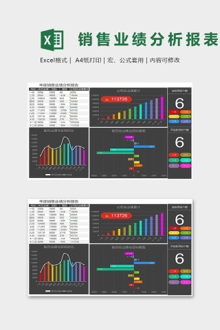 黑色梦幻年度销售业绩分析报表