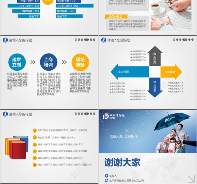 蓝色简约保险公司ppt模板第8张
