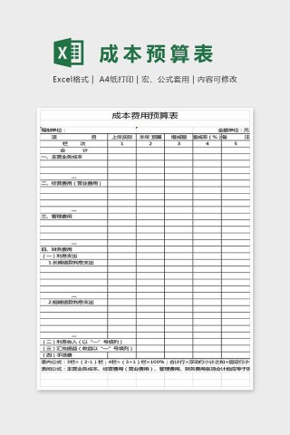 简单精美大方成本预算表Excel