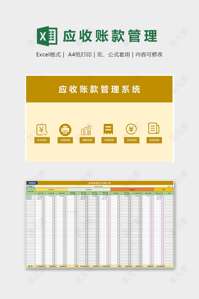 专业实用应收账款管理系统excel模板