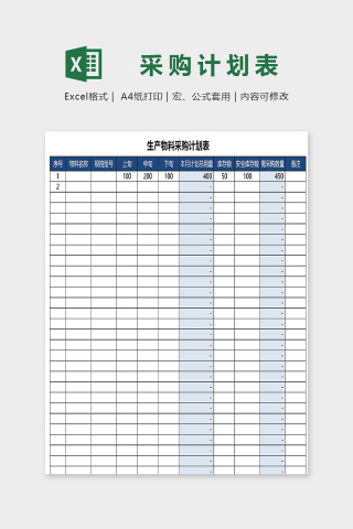生产物料采购计划表模版