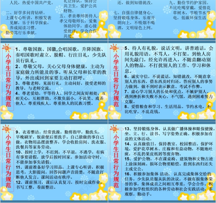 简约蓝色学习中小学生日常行为规范PPT模板 第2张