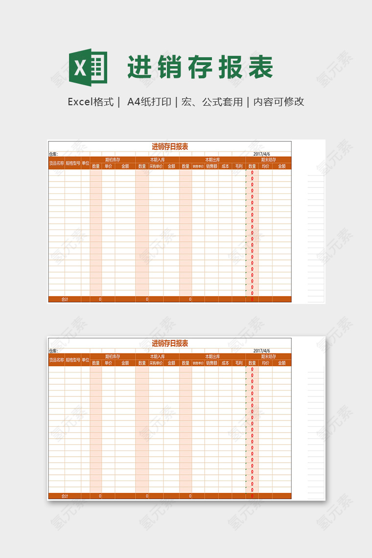 仓库进销存货日报表模版