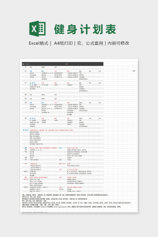 健身计划详细项目表格