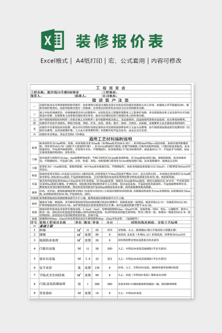 详细简单精美装修预算表Excel