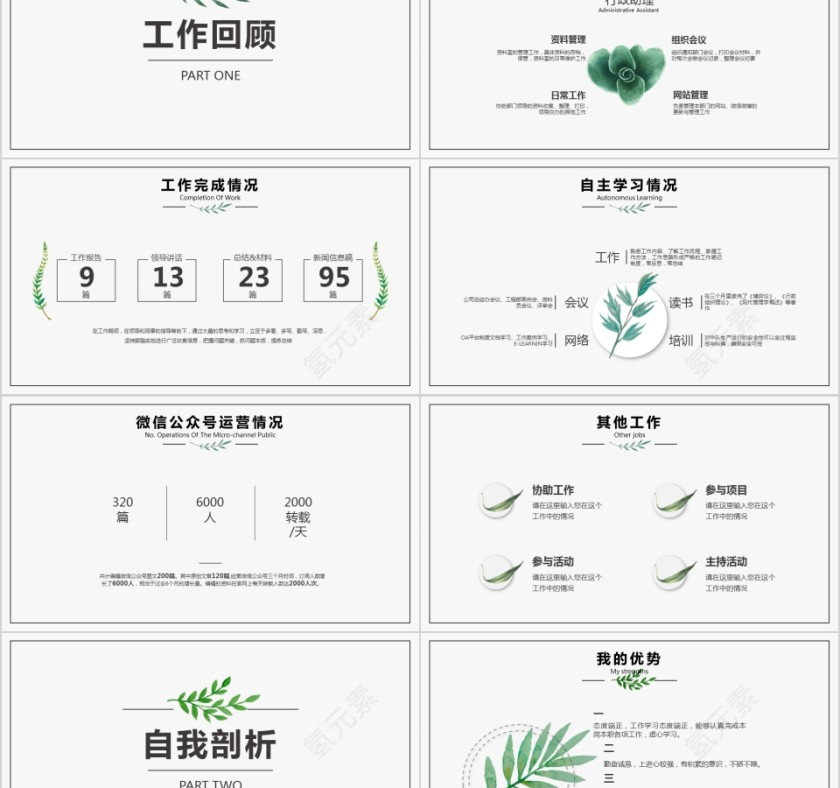 清新淡雅工作总结PPT第2张