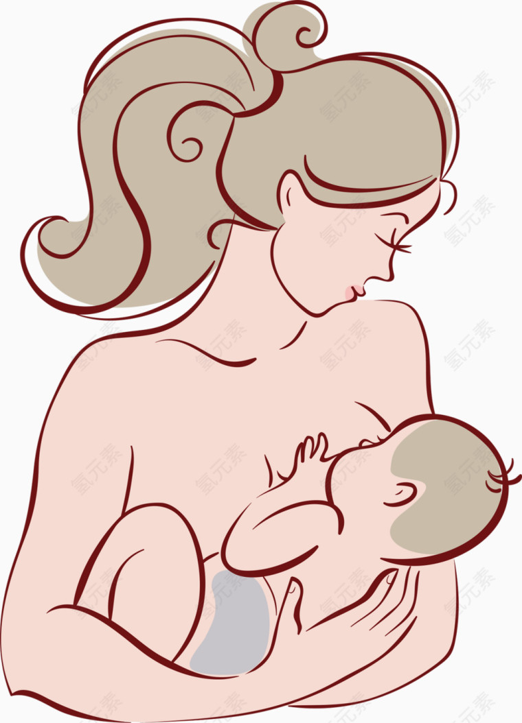 妈妈喂小孩子吃奶卡通手绘装饰元素