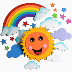 太阳彩虹云朵五角星