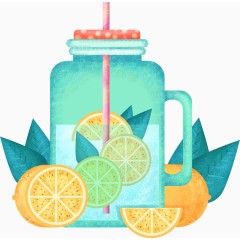 柠檬叶子瓶子卡通手绘装饰元素