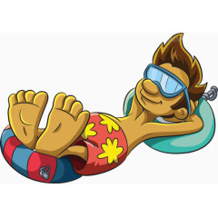 卡通沙滩度假男孩