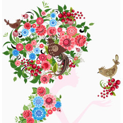 女性剪影花鸟装饰画