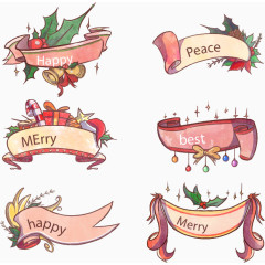 6个粉色节日丝带