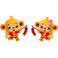 卡通猴子拿鞭炮