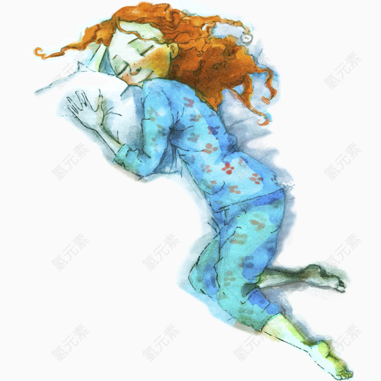 睡觉的水彩女孩